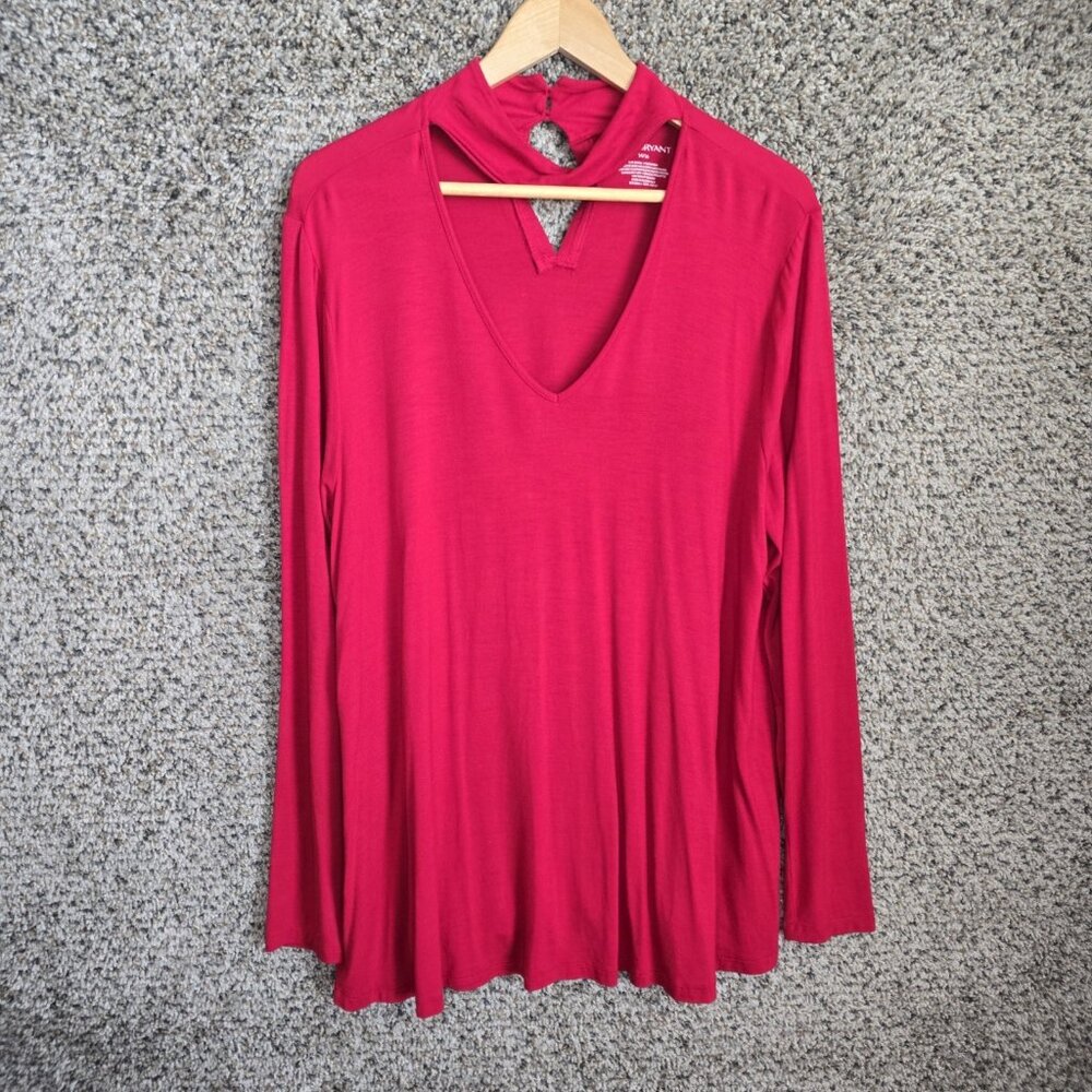 Lane Bryant Top Womens Plus 14/16 Red V Neck‎ Long Sleeve Stretch Rayon Tunic